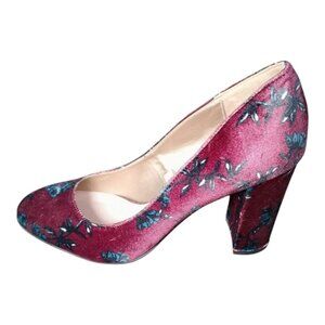 Vibrant Red and Blue Heels with Cosmic Design